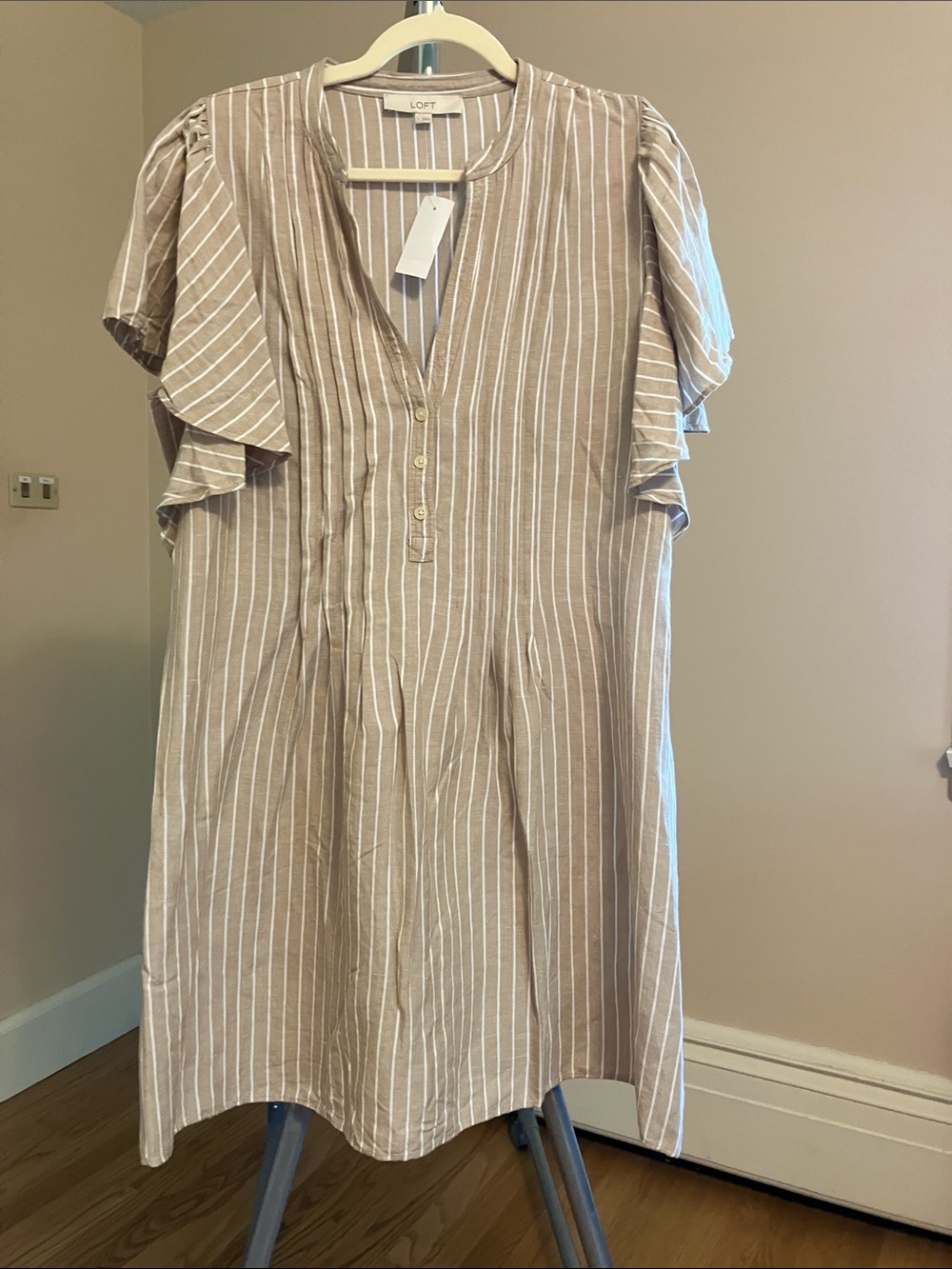 Loft Flutter Sleeve Striped Dress